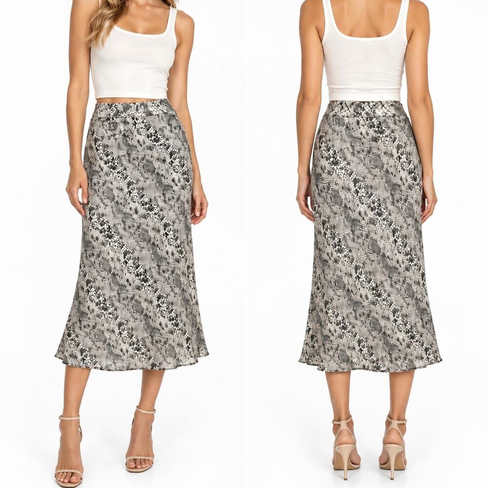 Free People Normani Bias Midi Skirt Snake Print Gray Black Size 0